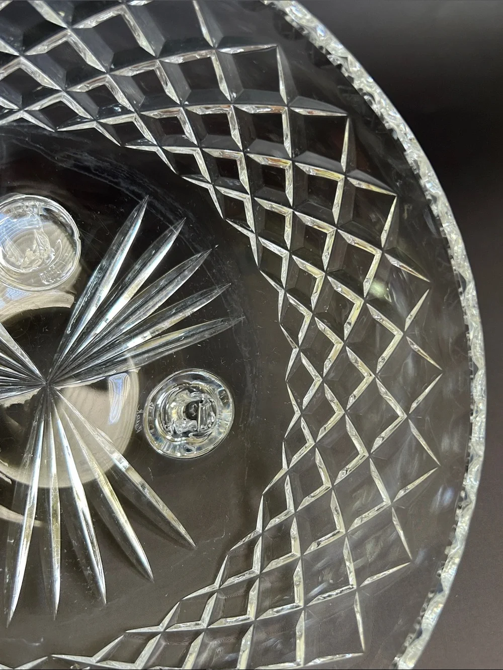 Vintage Kusak Hand Cut Crystal Three-Footed Bowl with Diamond Cut Pattern